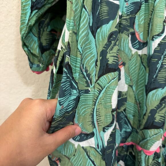 NWOT MARY MARSHMALLOW Tiered Mini Dress Henley in Green Palm Print - Picture 5 of 11